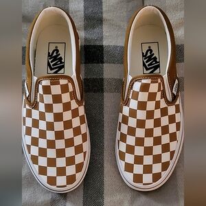 Vans Classic Slip-On Checkerboard Golden Brown/True White MENS 5 WOMENS 6.5